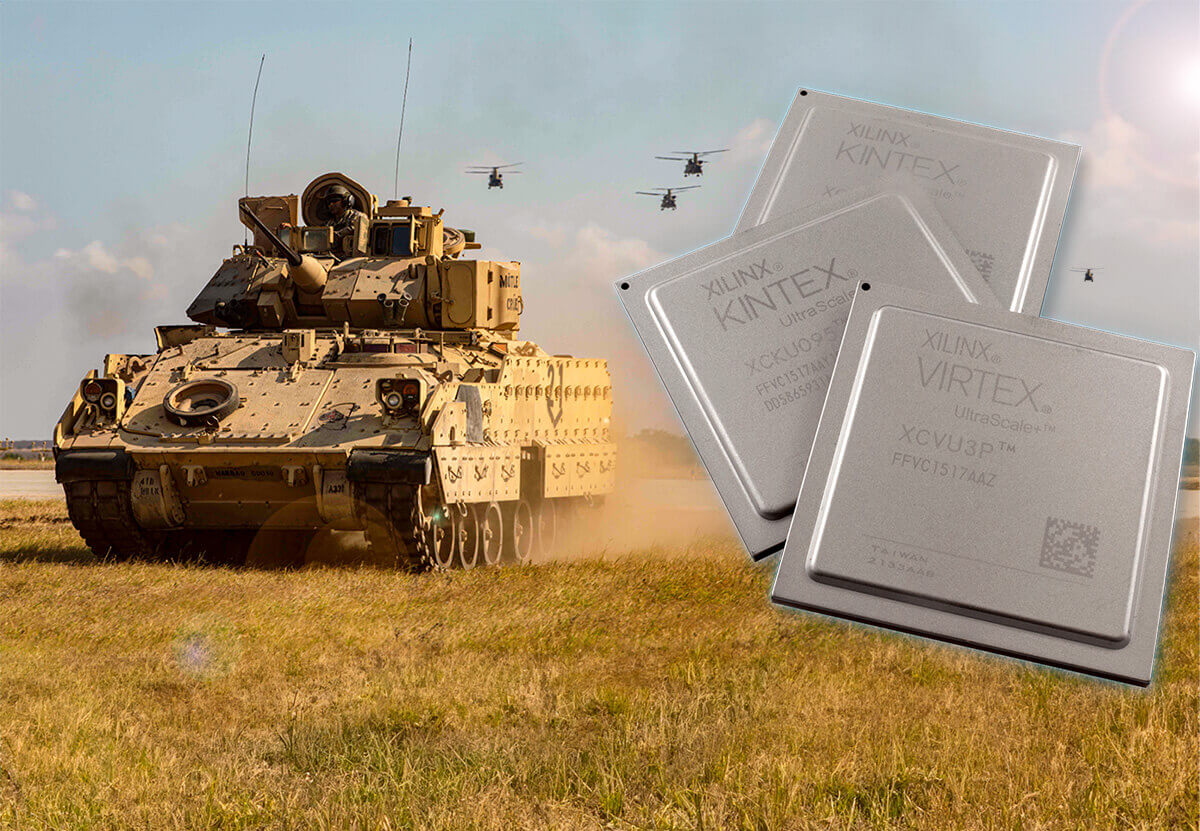 Bradley tank with FPGAs in foreground