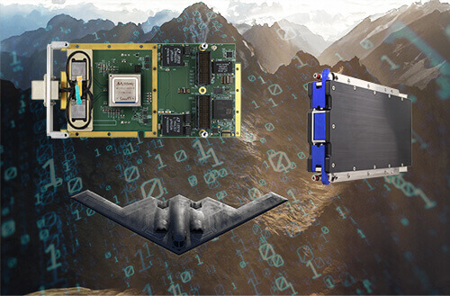V1160 and V6060 overlayed on mountain graphic with B2 Bomber flying over mountains